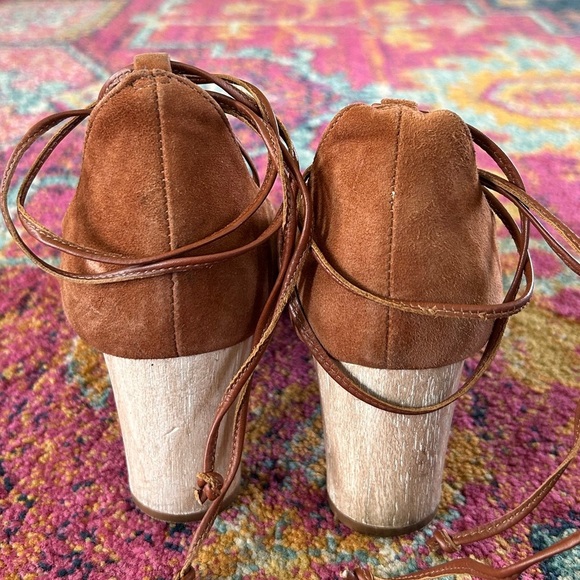 Talbots | Women’s rust brown suede leather peep toe ankle tie Hilary heels, sz 9 - Picture 8 of 14